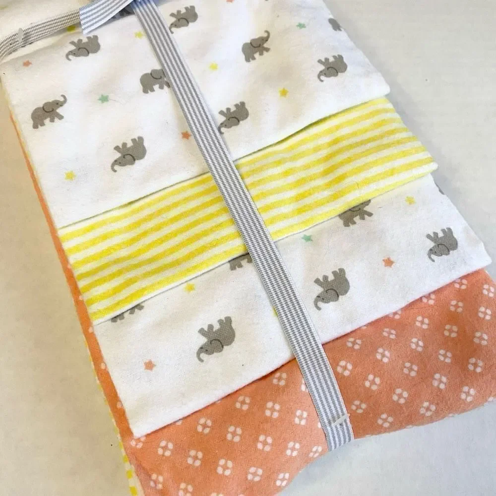 Carters New Flannel Receiving Blankets Burp Rags Cloths Orange Yellow Elephant